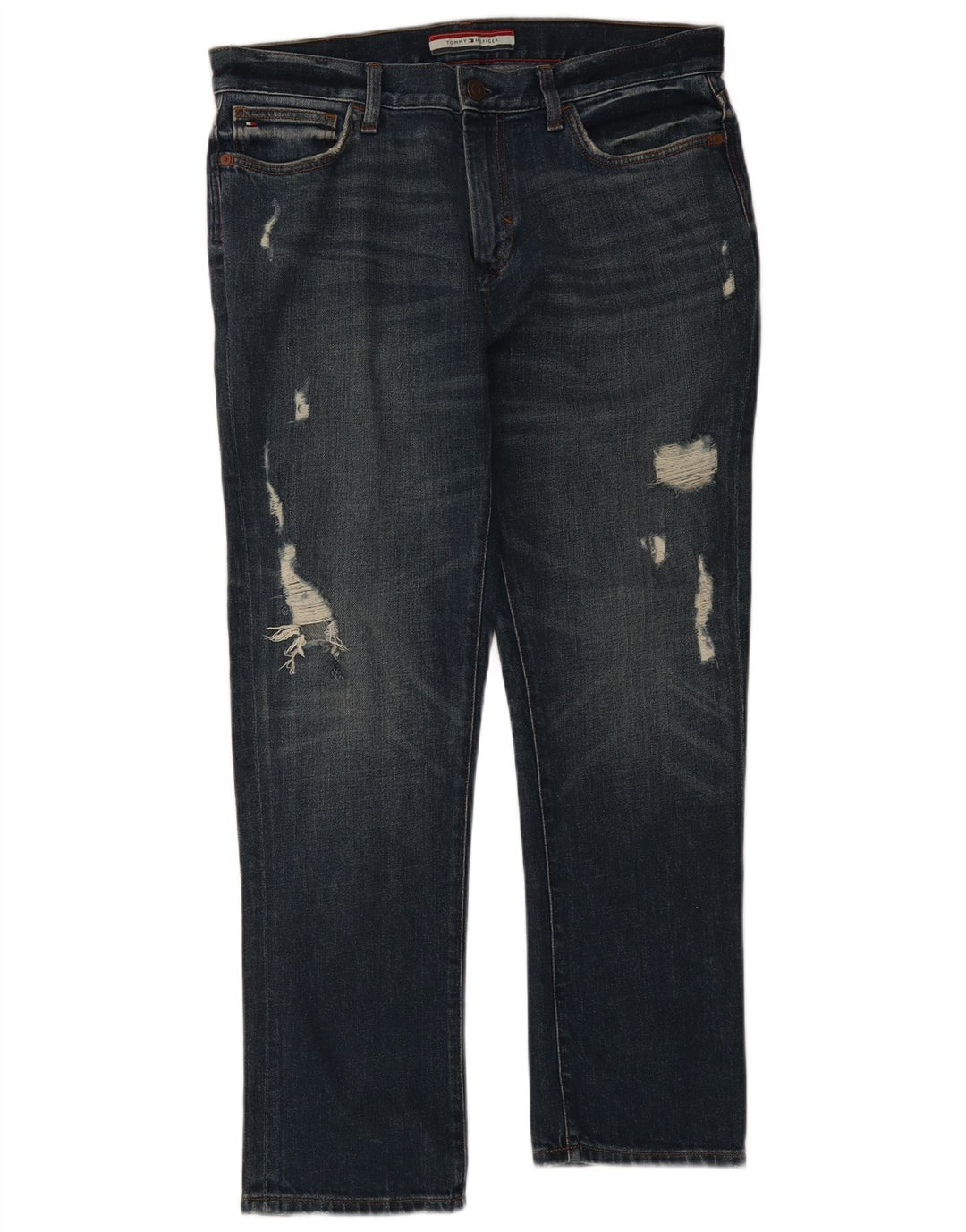 Jeans dritti invecchiati da uomo Tommy Hilfiger W34 L30 cotone blu