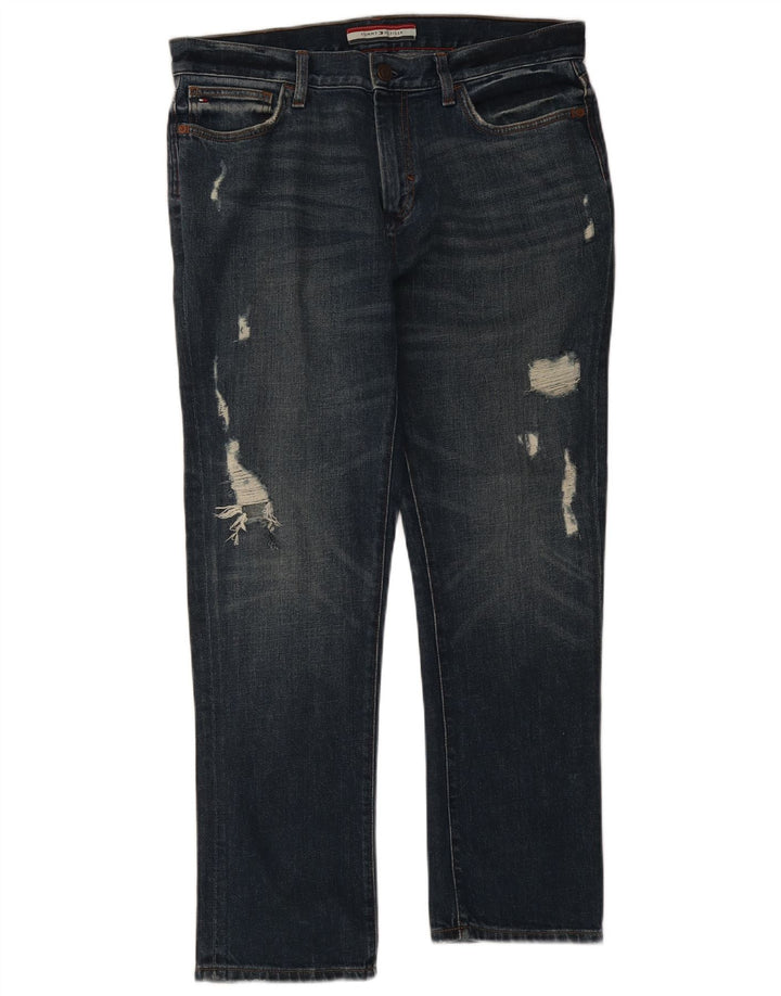 Jeans dritti invecchiati da uomo Tommy Hilfiger W34 L30 cotone blu