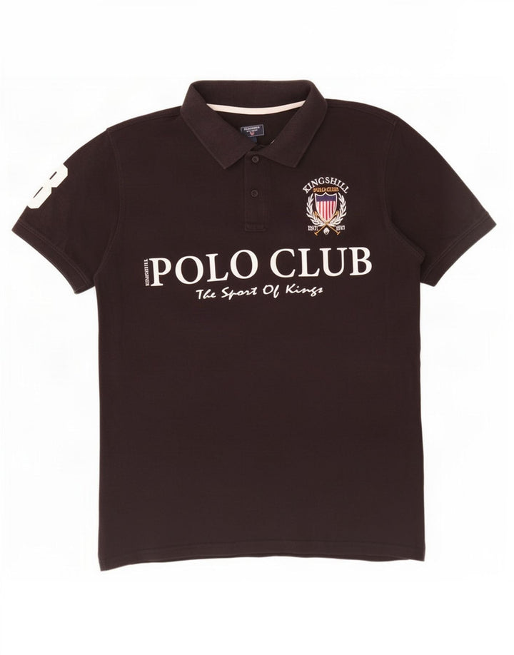Polo grafica da uomo vintage grande in cotone nero