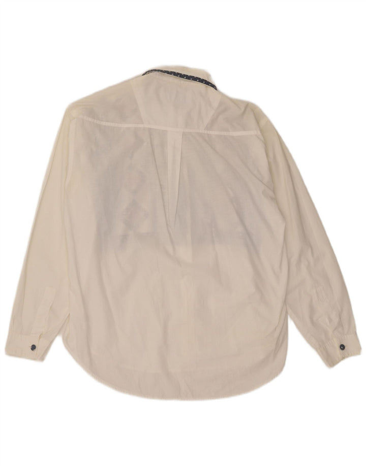 Camicetta camicia oversize da donna vintage UK 14 Cotone geometrico bianco medio