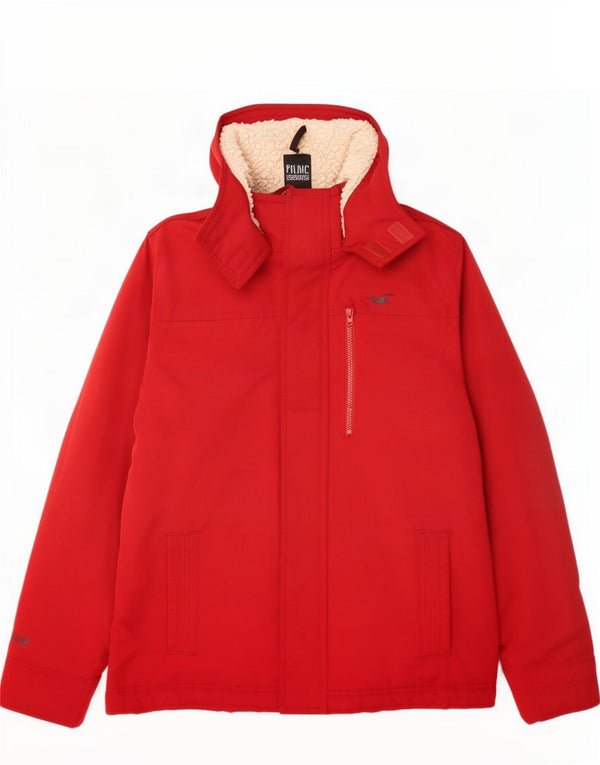 Hollister Mens Hooded Sherpa Jacket UK 40 Large Red Polyester