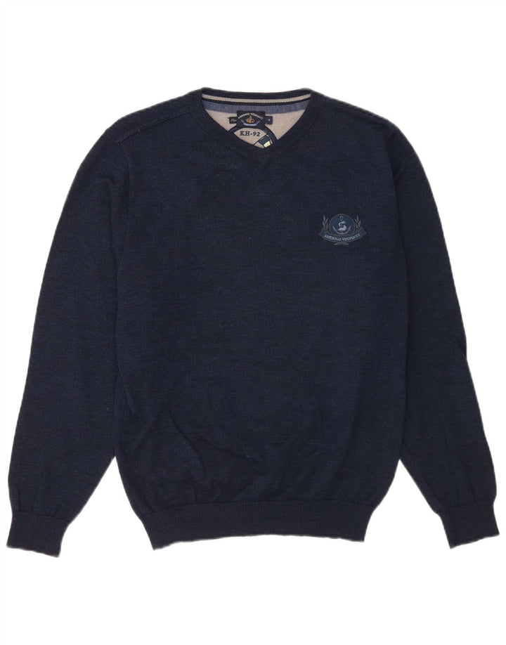 Maglione da uomo con scollo a V Amerigo Vespucci piccolo blu navy
