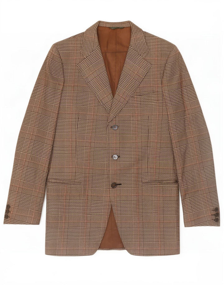 Giacca blazer vintage da uomo a 3 bottoni UK 38 pied de poule marrone medio