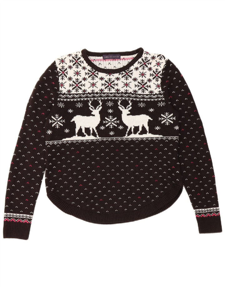 Maglione maglione girocollo da donna Marks & Spencer UK 14 Medium Black Christmas