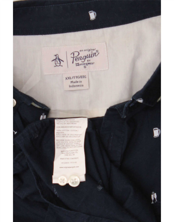 Camicia da uomo con motivo astratto Penguin 2XL in cotone blu navy