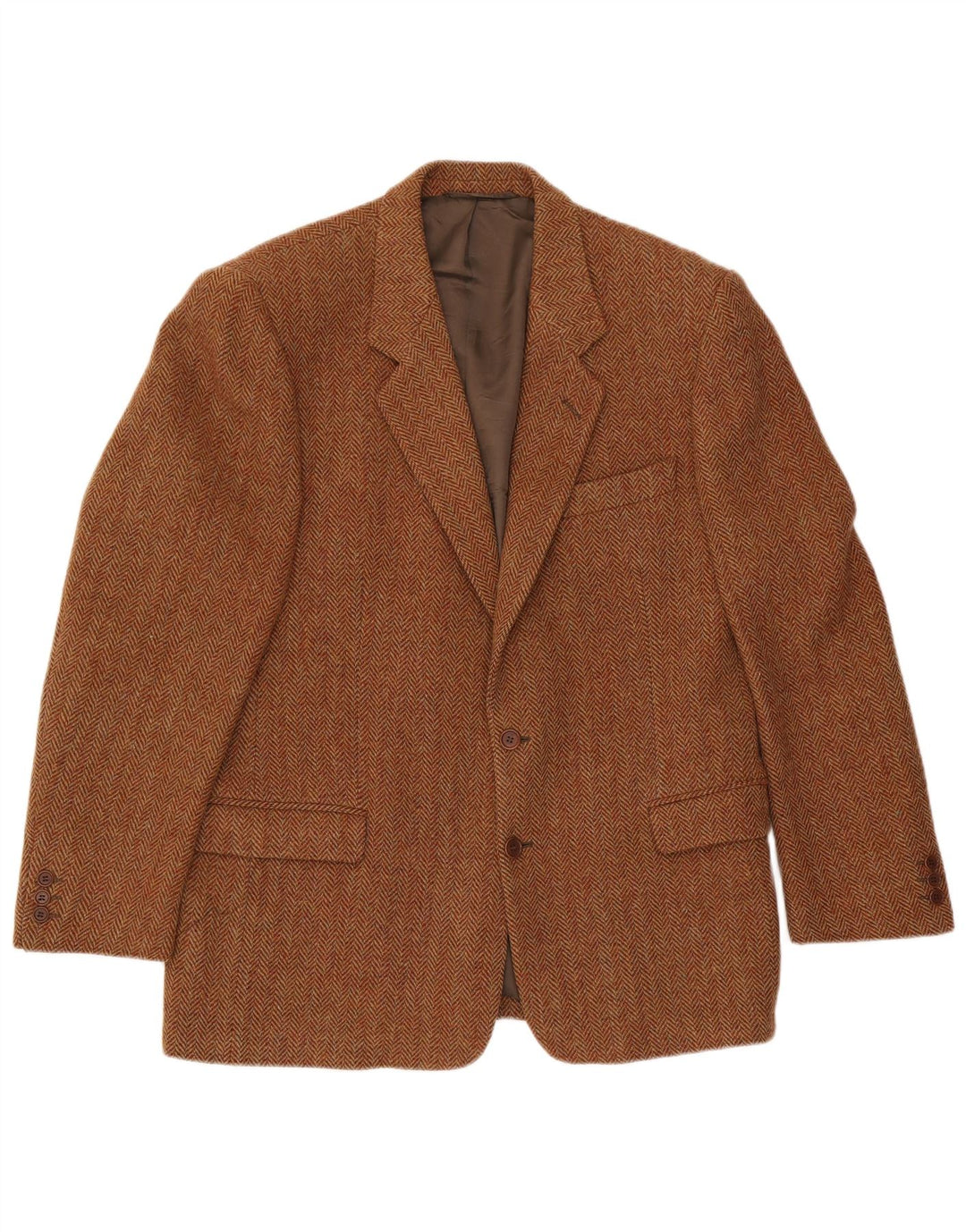 Giacca blazer a 2 bottoni da uomo Harris Tweed IT 54 2XL Lana a spina di pesce marrone