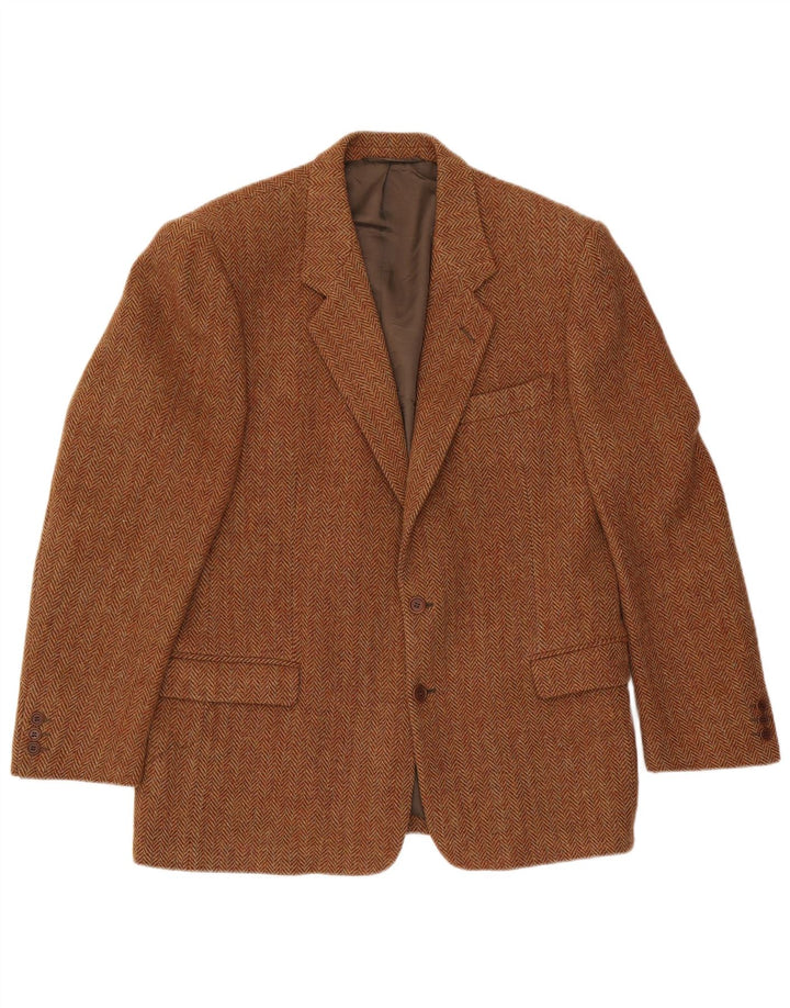 Giacca blazer a 2 bottoni da uomo Harris Tweed IT 54 2XL Lana a spina di pesce marrone