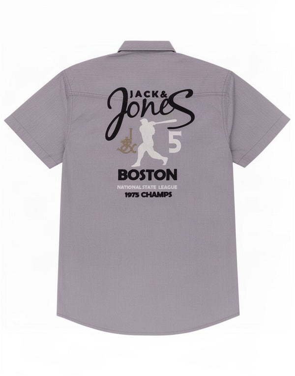 Camicia a maniche corte grafica da uomo Jack & Jones in cotone gessato blu medio