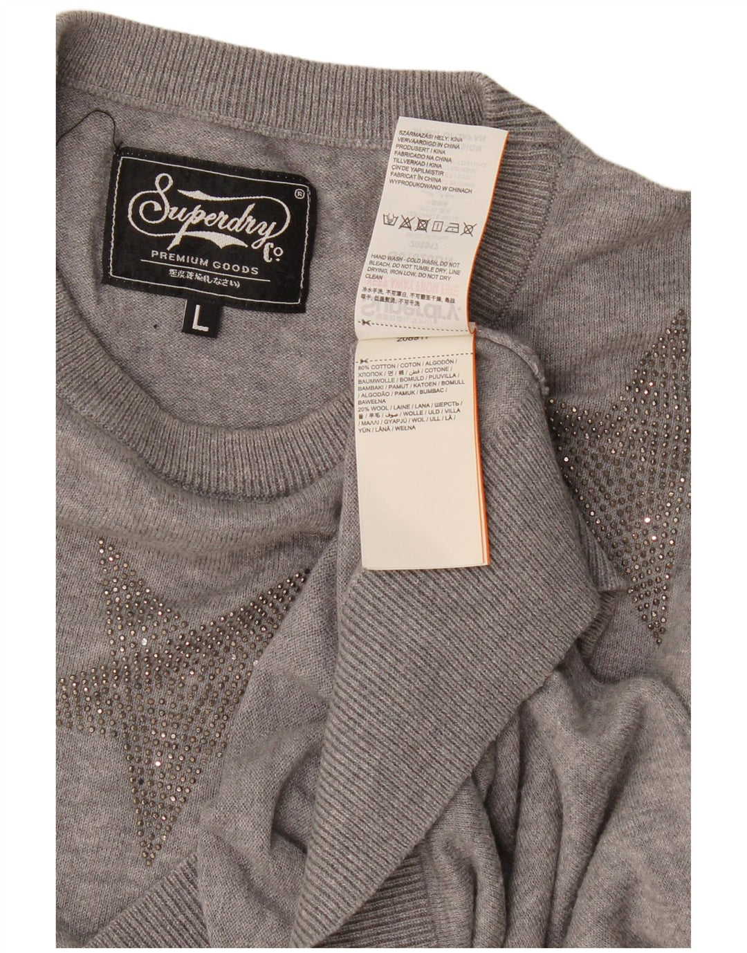 Maglione maglione girocollo da donna con motivo astratto Superdry UK 16 grande grigio
