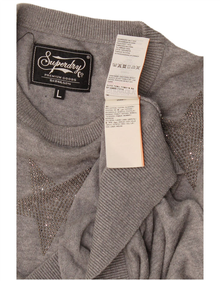 Maglione maglione girocollo da donna con motivo astratto Superdry UK 16 grande grigio