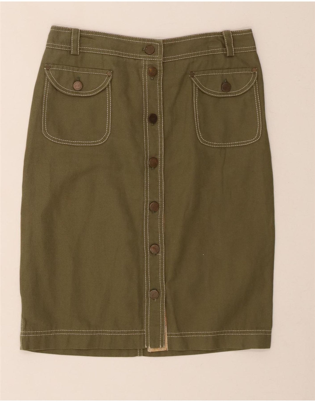 ALVIERO MARTINI Womens Midi Skirt UK 12 Medium W30  Khaki Cotton