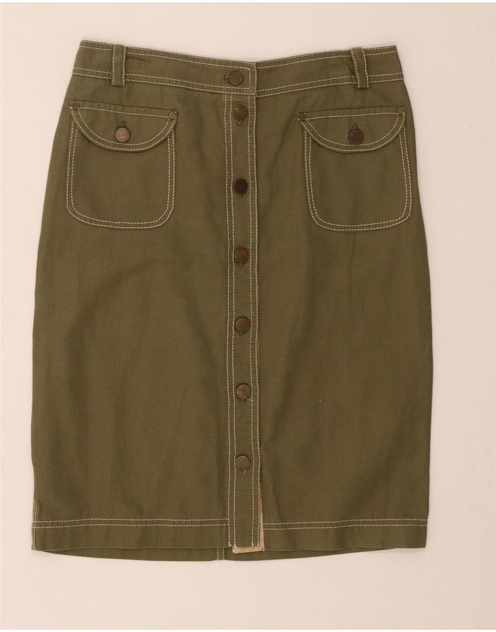 ALVIERO MARTINI Womens Midi Skirt UK 12 Medium W30  Khaki Cotton