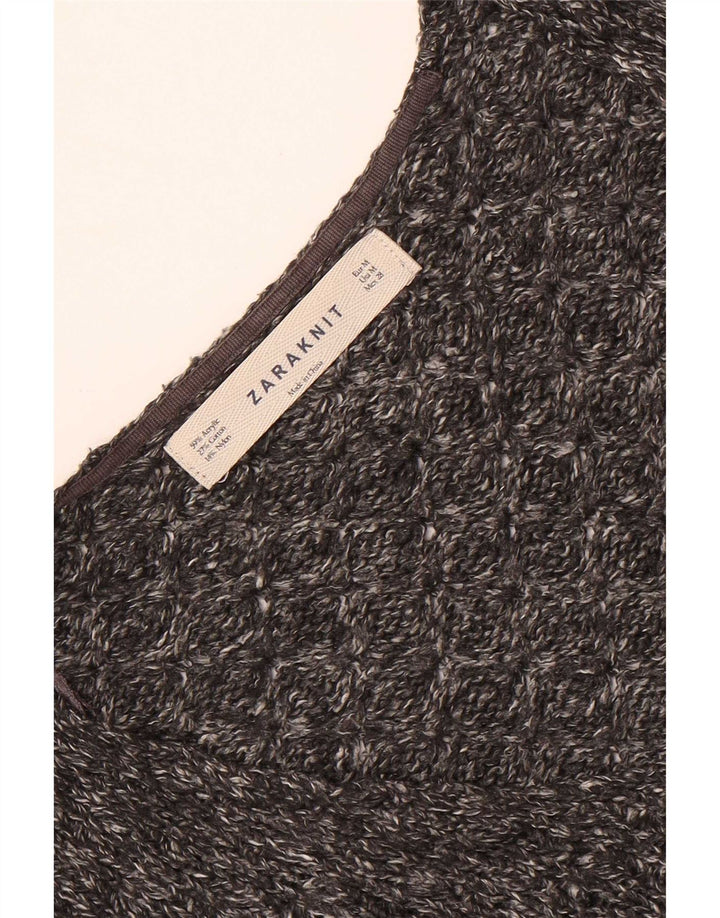 Maglione corto con scollo a V oversize da donna Zara UK 14 Grigio medio screziato