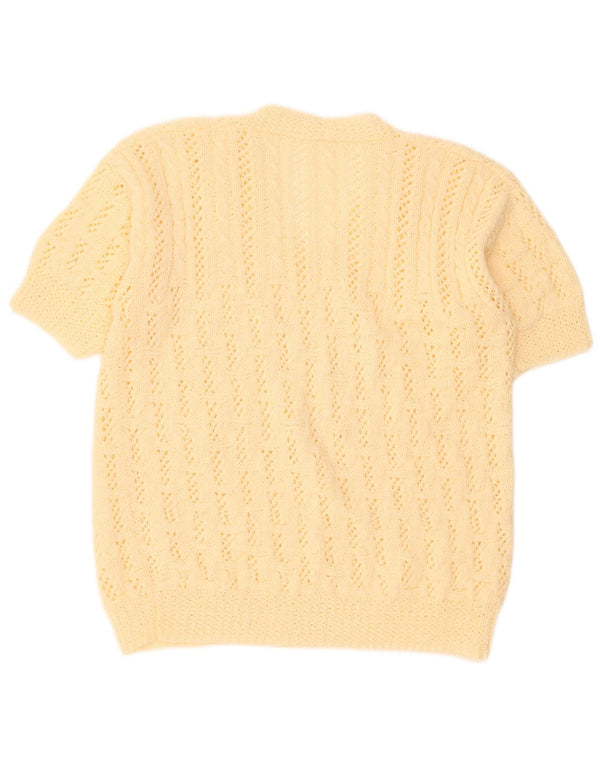 Maglione vintage da donna a maniche corte con scollo a V UK 18 XL Beige