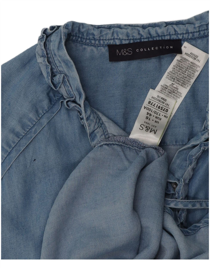 Camicia in denim oversize da donna Marks & Spencer con volant sul davanti UK 16 grande blu