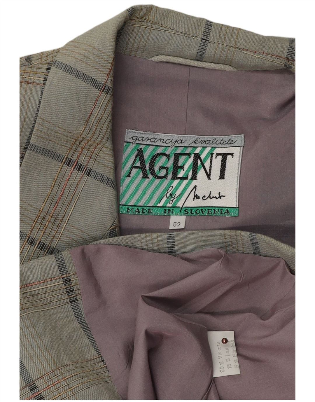 Giacca blazer da uomo a 2 bottoni VINTAGE IT 52 XL viscosa a quadri grigia