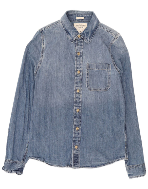 Camicia di jeans muscolosa da uomo Abercrombie & Fitch in cotone blu medio