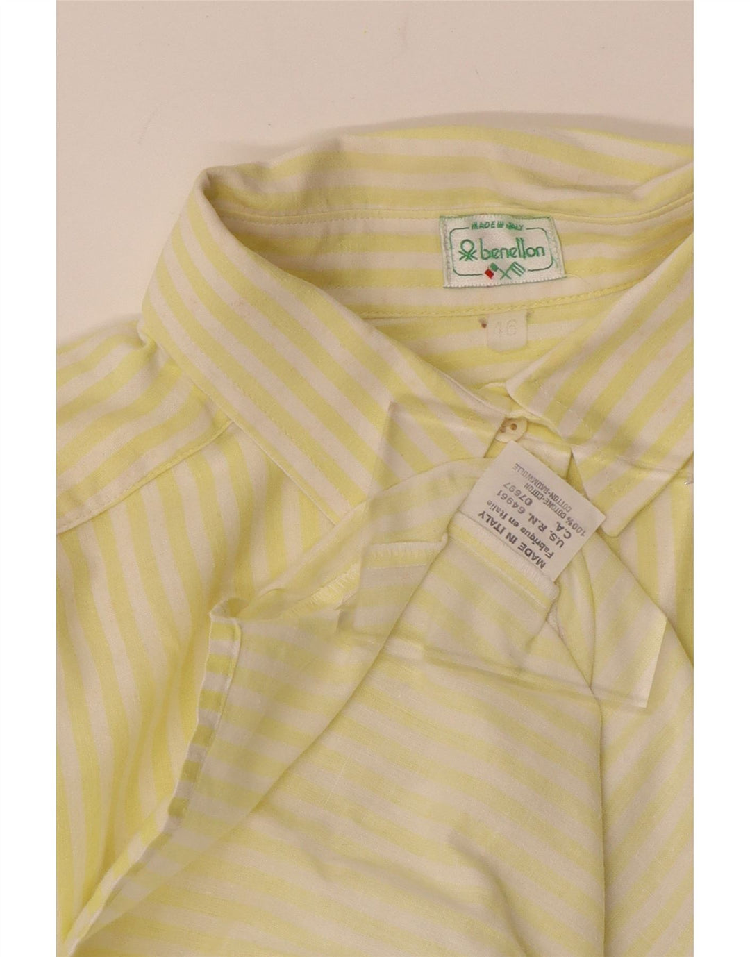 Camicia Oversize Donna BENETTON IT 46 Cotone Righe Grandi Gialle