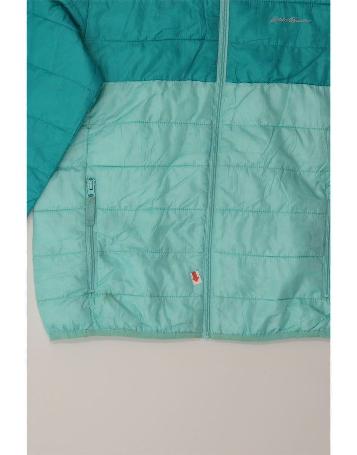 EDDIE BAUER Boys Hooded Padded Jacket 13-14 Years Large  Blue Colourblock Vintage Eddie Bauer and Second-Hand Eddie Bauer from Messina Hembry 