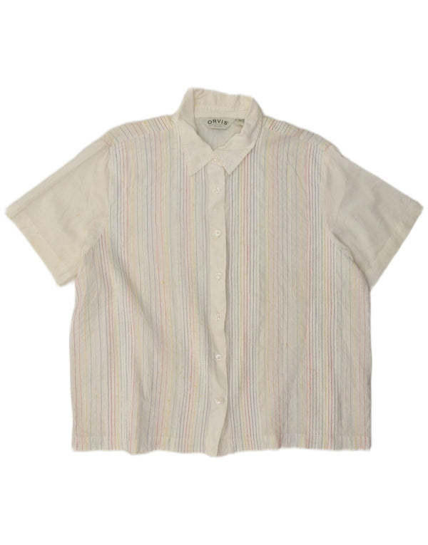 Camicia overshirt a maniche corte da donna Orvis UK 16 grande gessato bianco