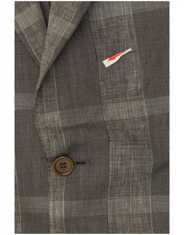 Giacca Blazer da Uomo a 2 Bottoni Trussardi IT 46 Piccolo Lino a Quadri Grigi
