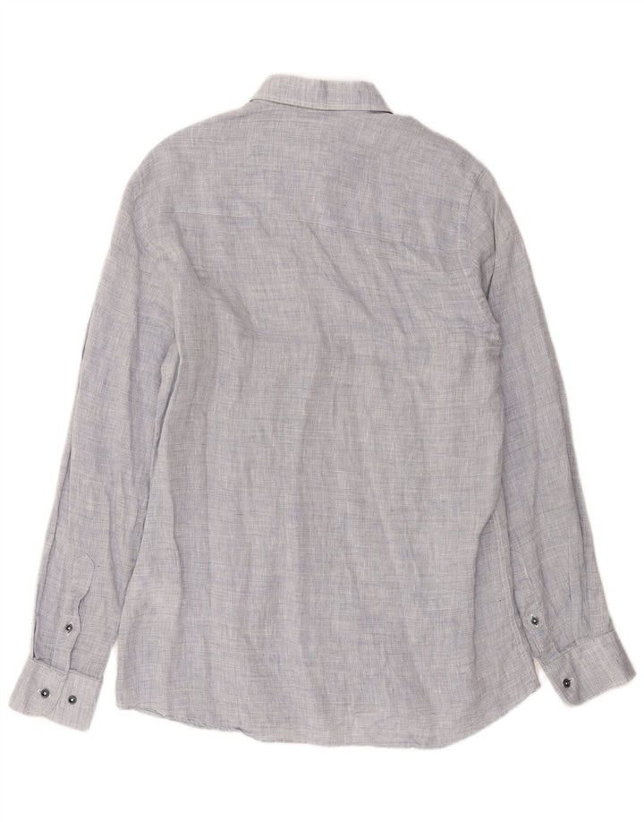 Camicia Trussardi Uomo Taglia 39 Lino Puntinato Blu Medio