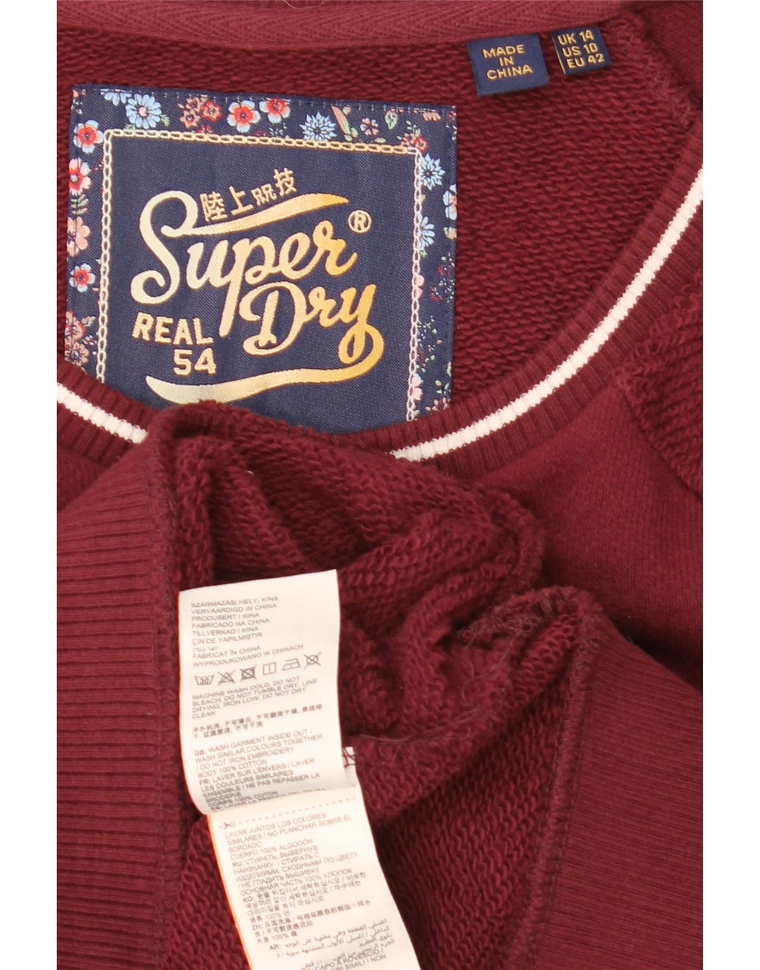 Felpa oversize con grafica da donna Superdry, maglione UK 14 grande marrone