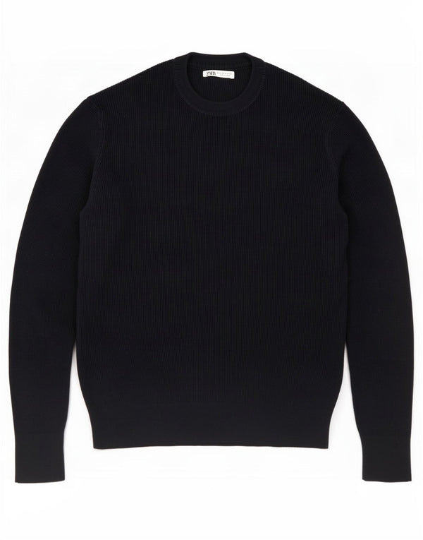 Maglione maglione girocollo da uomo Zara piccolo in cotone blu navy