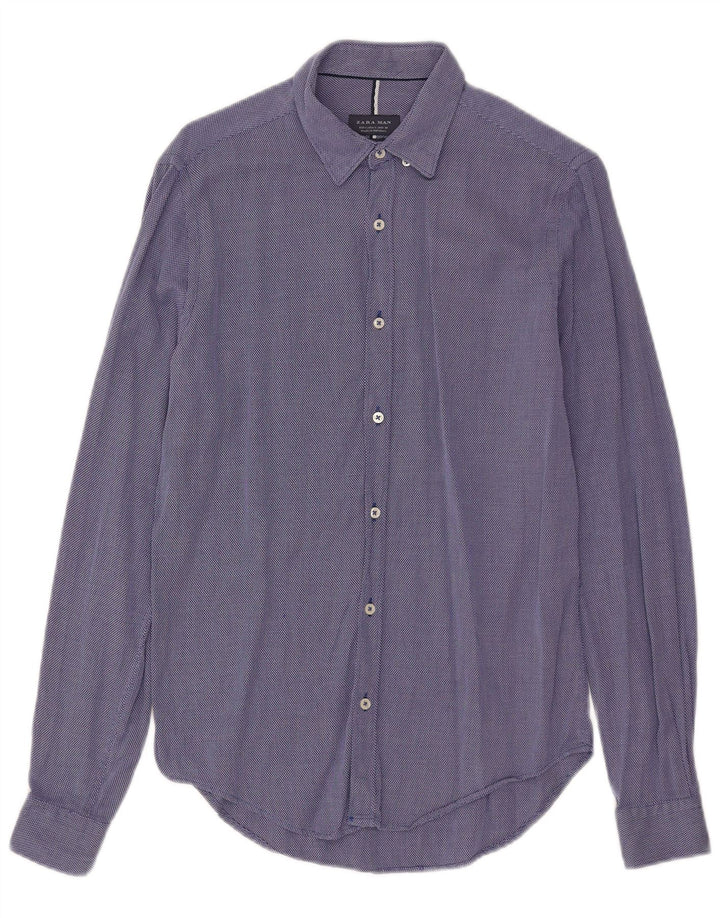 Camicia Zara da uomo slim fit piccola in cotone maculato blu