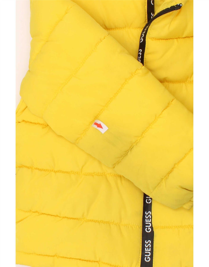 Giubbotto imbottito con cappuccio grafico da ragazzo Guess 3-4 anni in poliestere giallo