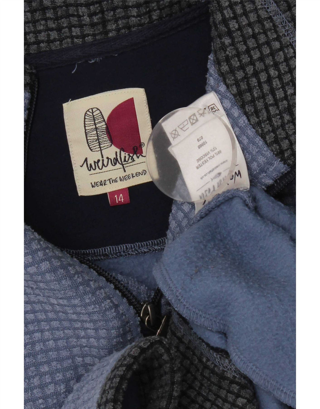 Maglione in pile da donna con collo con zip Weird Fish UK 14 grande poliestere blu