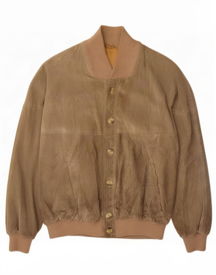 Giubbotto bomber in pelle scamosciata vintage da uomo UK 38 in pelle verde medio