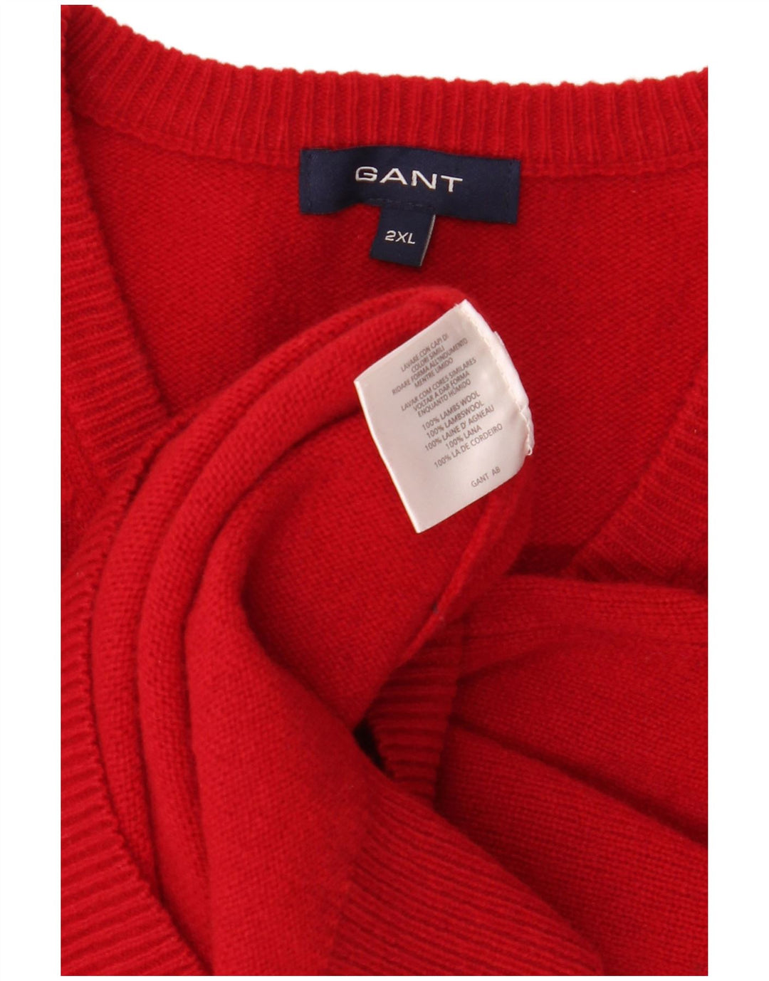 GANT Maglione da uomo con scollo a V 2XL Lana d'agnello rossa
