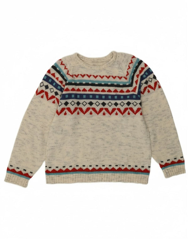 Maglione maglione girocollo da donna vintage UK 12 Grigio medio Fair Isle