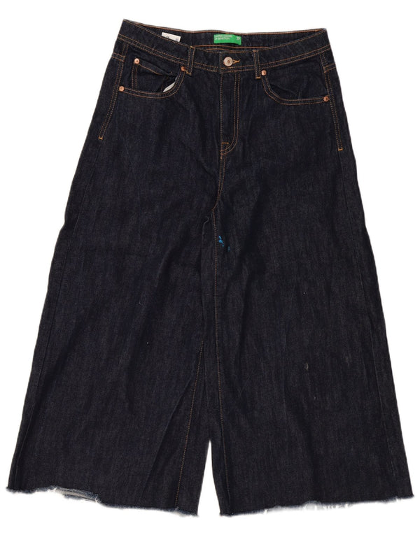 Jeans capri da donna a gamba larga a vita alta BENETTON W29 L22 cotone blu navy