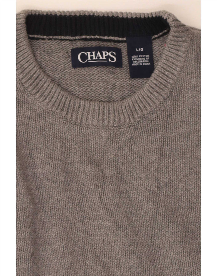 Chaps Uomo Maglione Girocollo Vestibilità Regolare Maglione Grande Cotone Grigio