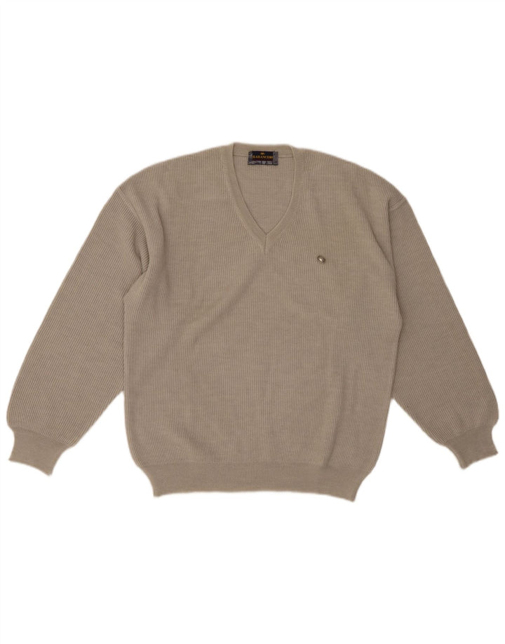 IL GRANCHIO Maglione Uomo Scollo a V Lana Beige Medio