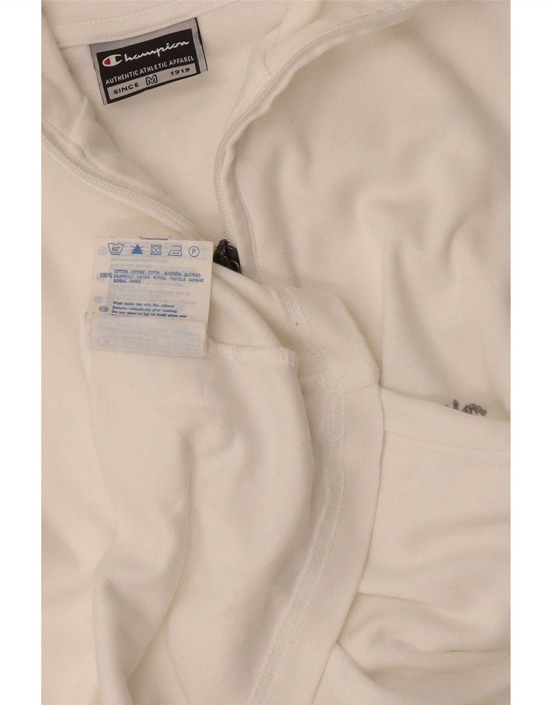 Top da donna con zip e collo Champion, manica lunga, UK 14, cotone bianco medio