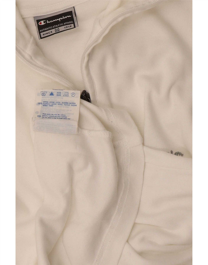 Top da donna con zip e collo Champion, manica lunga, UK 14, cotone bianco medio