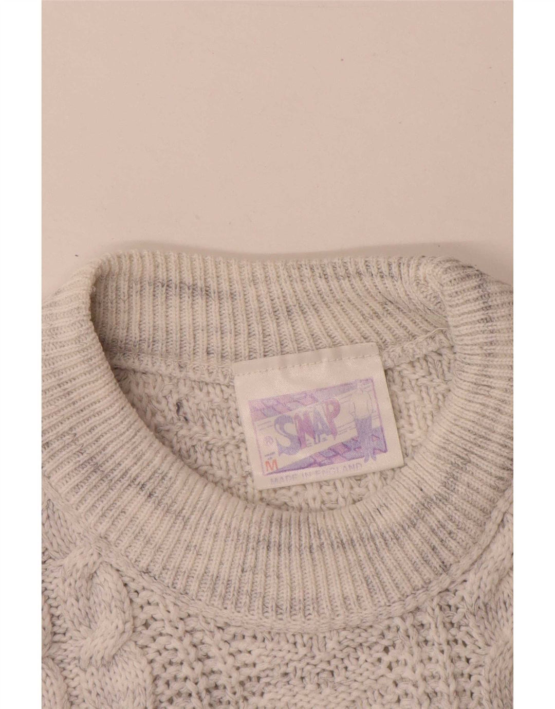 Maglione girocollo grafico da uomo vintage in acrilico chiazzato grigio medio