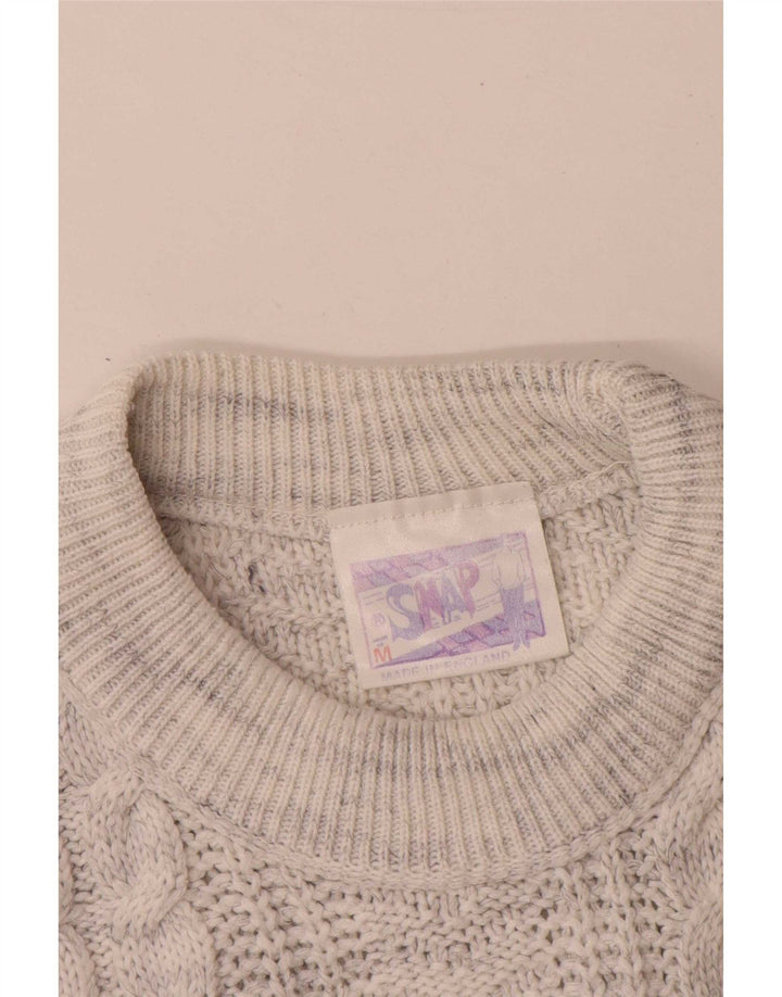Maglione girocollo grafico da uomo vintage in acrilico chiazzato grigio medio