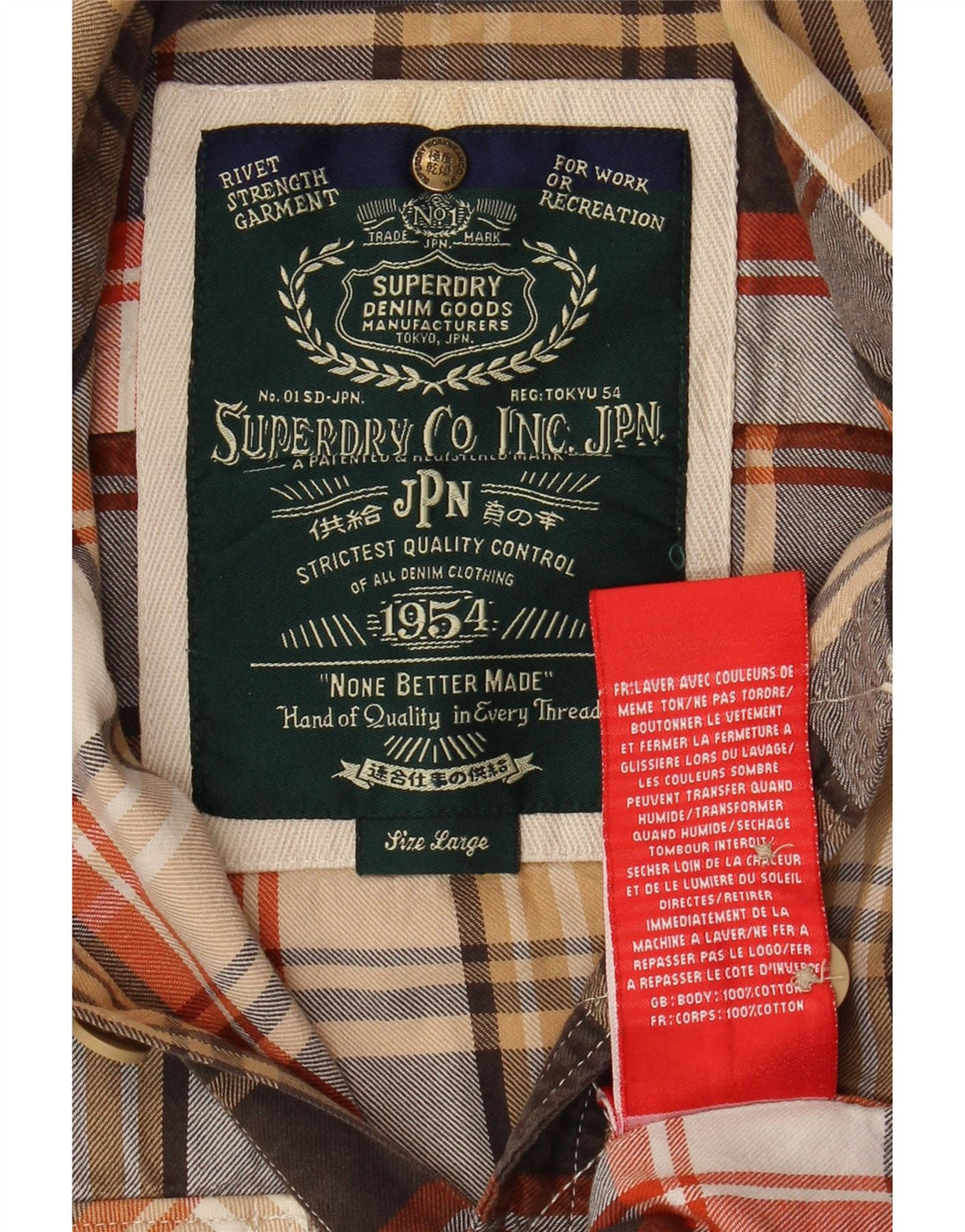 Camicia da uomo in flanella SUPERDRY, cotone a quadri marroni grandi