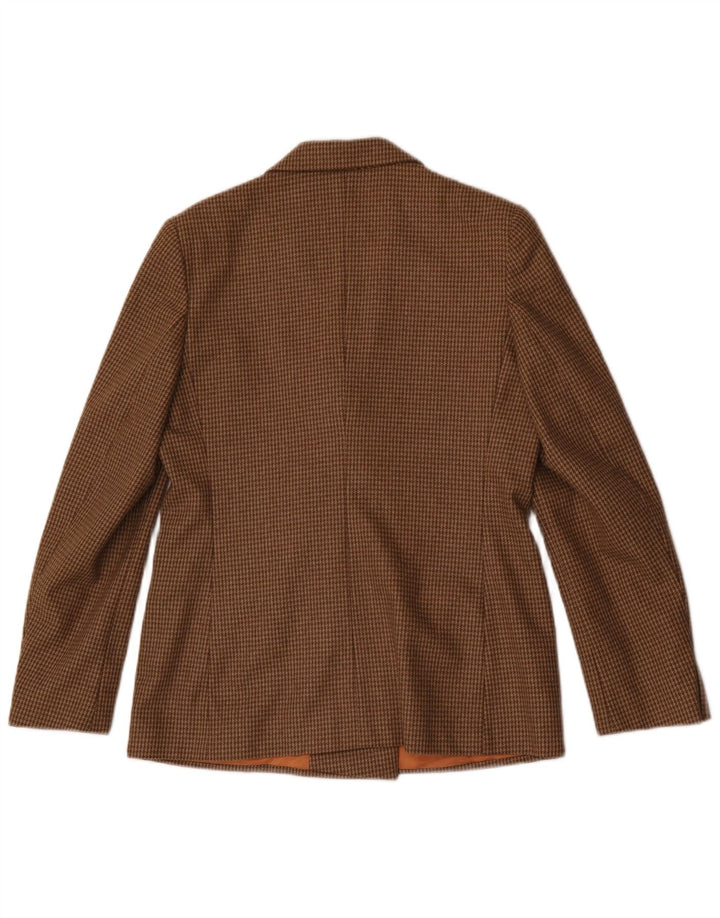Giacca blazer doppiopetto vintage da donna UK 12 pied de poule marrone medio