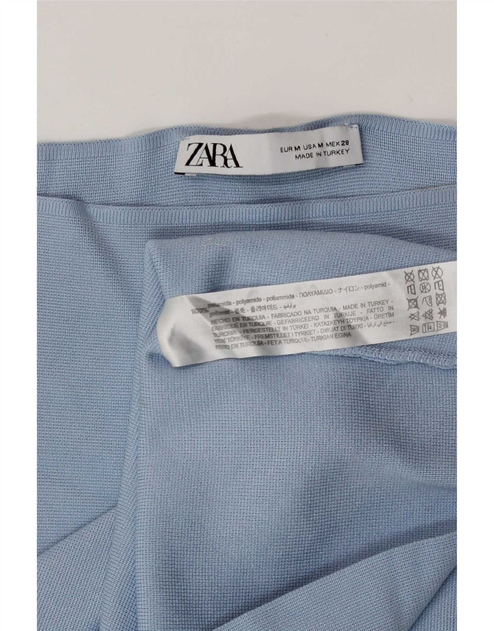 Top corto da donna con spalle scoperte Zara UK 12 blu medio in poliammide