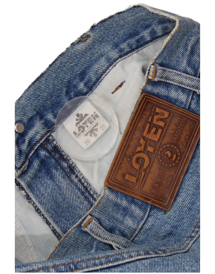 Mini gonna di jeans vintage da donna W29 in cotone blu medio