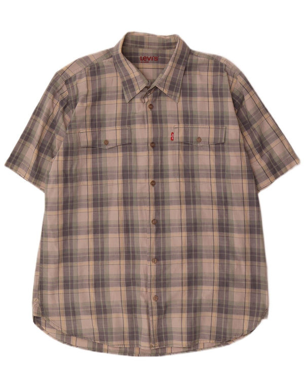 Camicia a maniche corte da uomo Levi's XL in cotone a quadri grigi