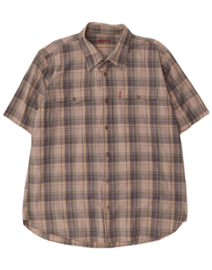 Camicia a maniche corte da uomo Levi's XL in cotone a quadri grigi