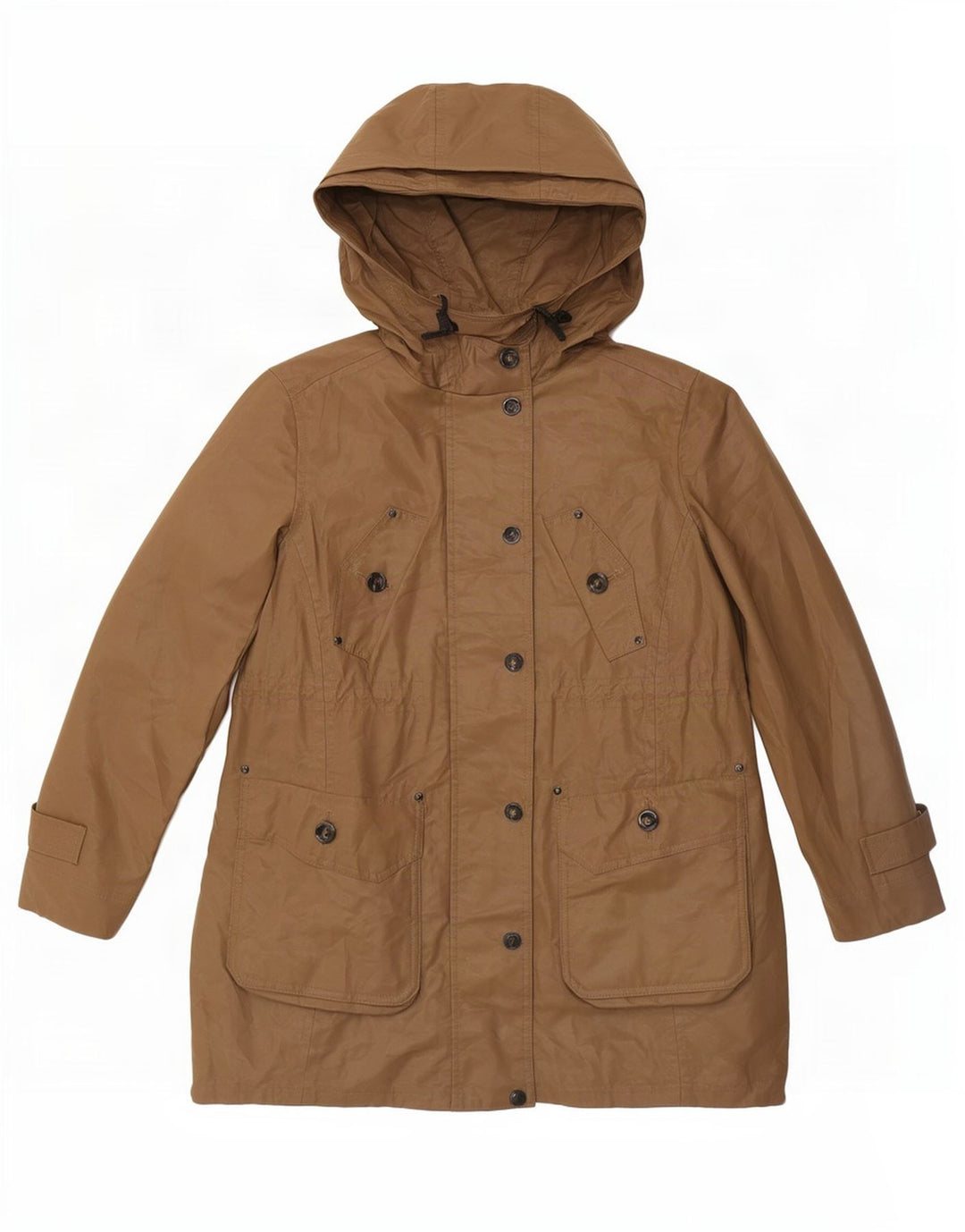 Massimo Dutti Womens Hooded Parka Jacket UK 12 Medium Beige Cotton