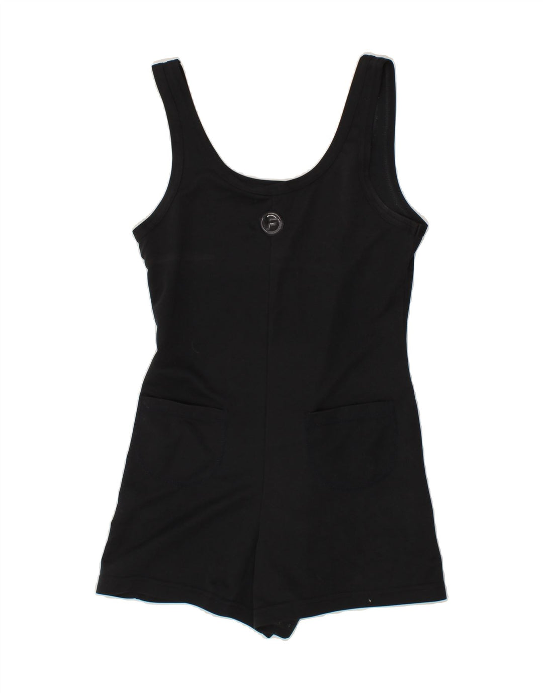 VINTAGE Womens Playsuit UK 12 Medium Black Polyester Vintage Vintage and Second-Hand Vintage from Messina Hembry 