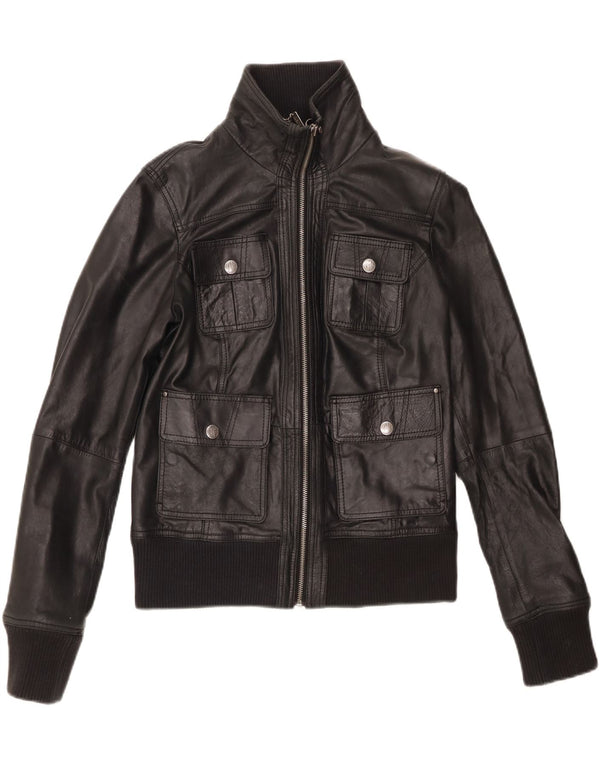 Giacca in pelle corta da donna BERSHKA UK 14 grande in pelle nera